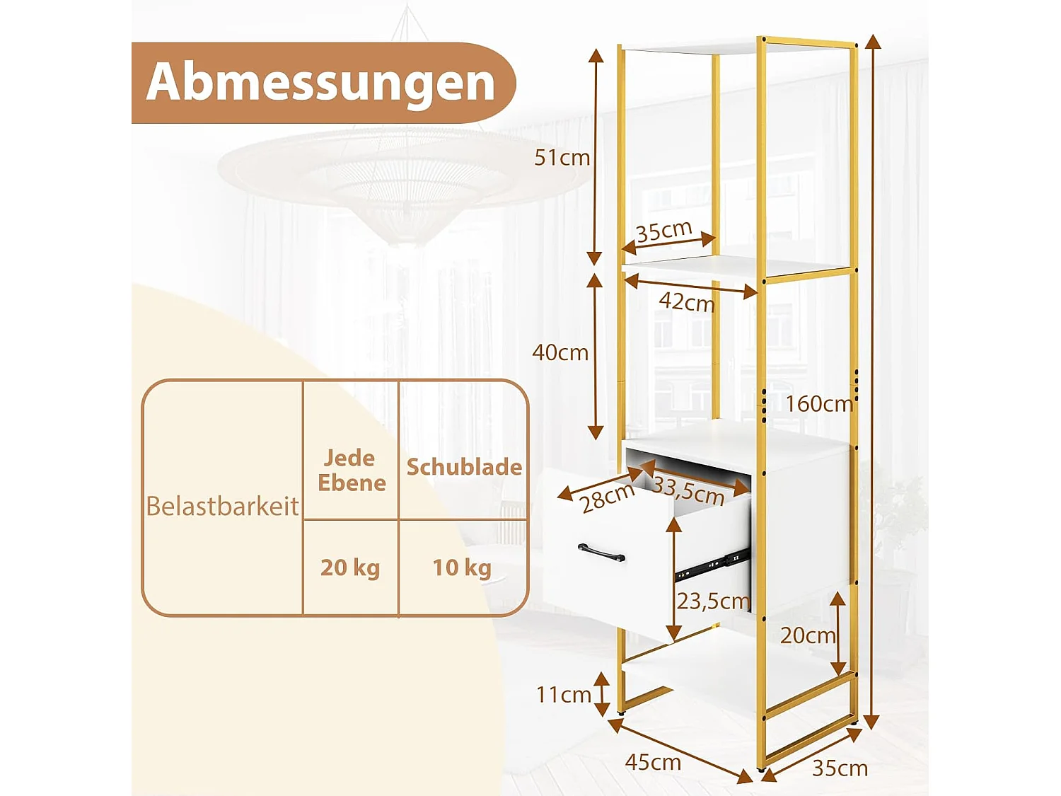 Boekenkast met 5 verdiepingen, boekenkast met open planken en metalen frame, staand rek,opbergrek voor woonkamer, slaapkamer, 45 x 35 x 160 cm (wit)VH33143