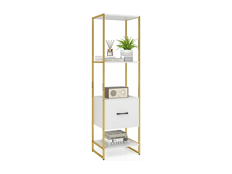 Boekenkast met 5 verdiepingen, boekenkast met open planken en metalen frame, staand rek,opbergrek voor woonkamer, slaapkamer, 45 x 35 x 160 cm (wit)VH33143