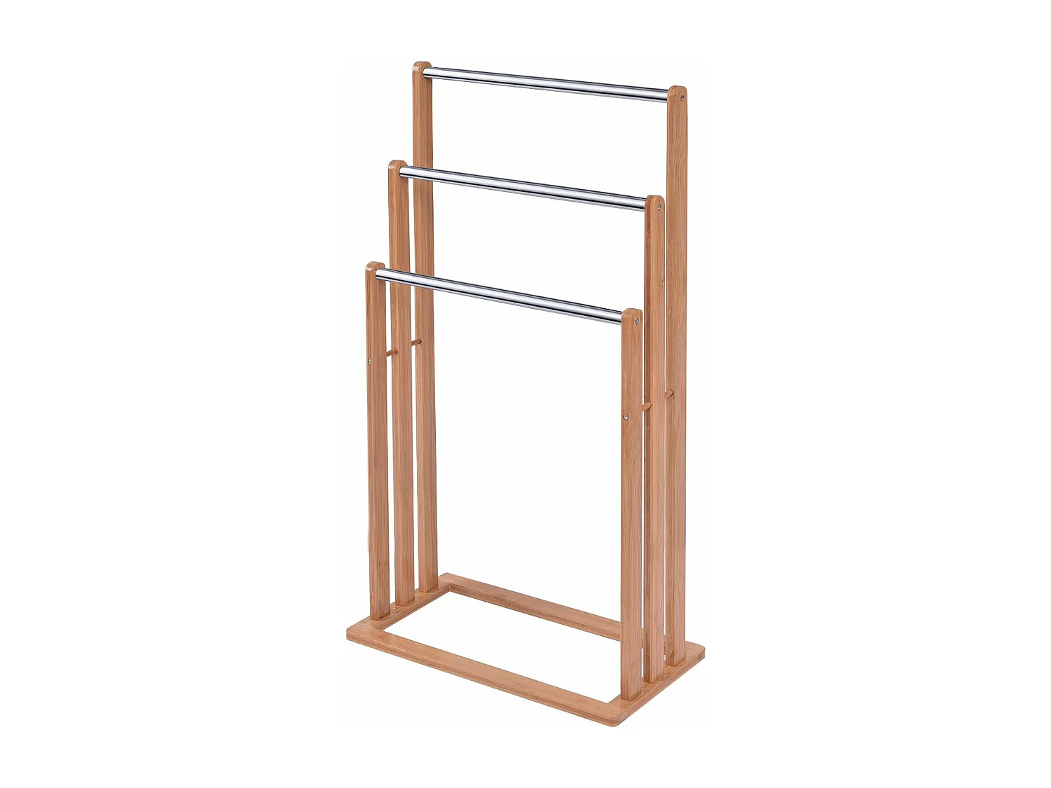 Vrijstaand handdoekenrek, Stevig bamboe handdoekenrek, badkamer organizer met 3 handdoekenrekken, handdoekenrek gemaakt van bamboe en roestvrij staal