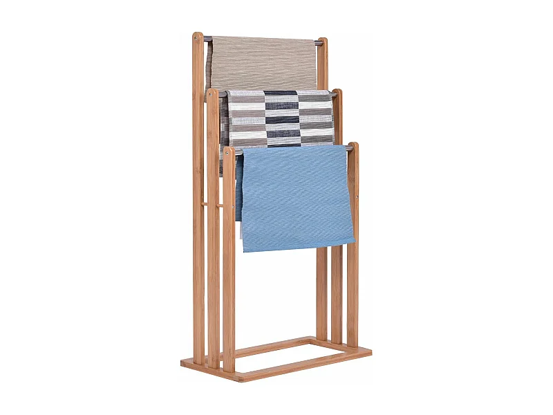 Vrijstaand handdoekenrek, Stevig bamboe handdoekenrek, badkamer organizer met 3 handdoekenrekken, handdoekenrek gemaakt van bamboe en roestvrij staal