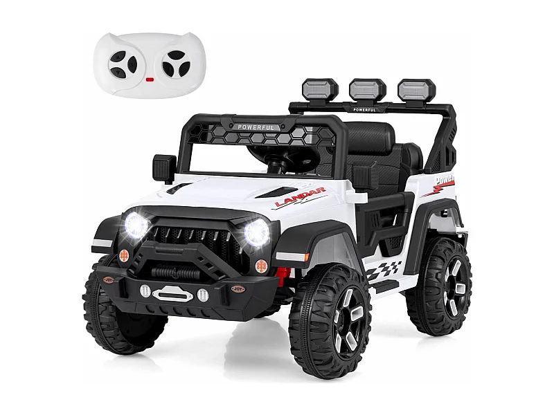 12V elektrische kinderauto met 2.4G afstandsbediening, elektrisch voertuig met muziek en led-verlichting, 3 snelheden, 30 kg laadvermogen, vanaf 3 jaar (wit)