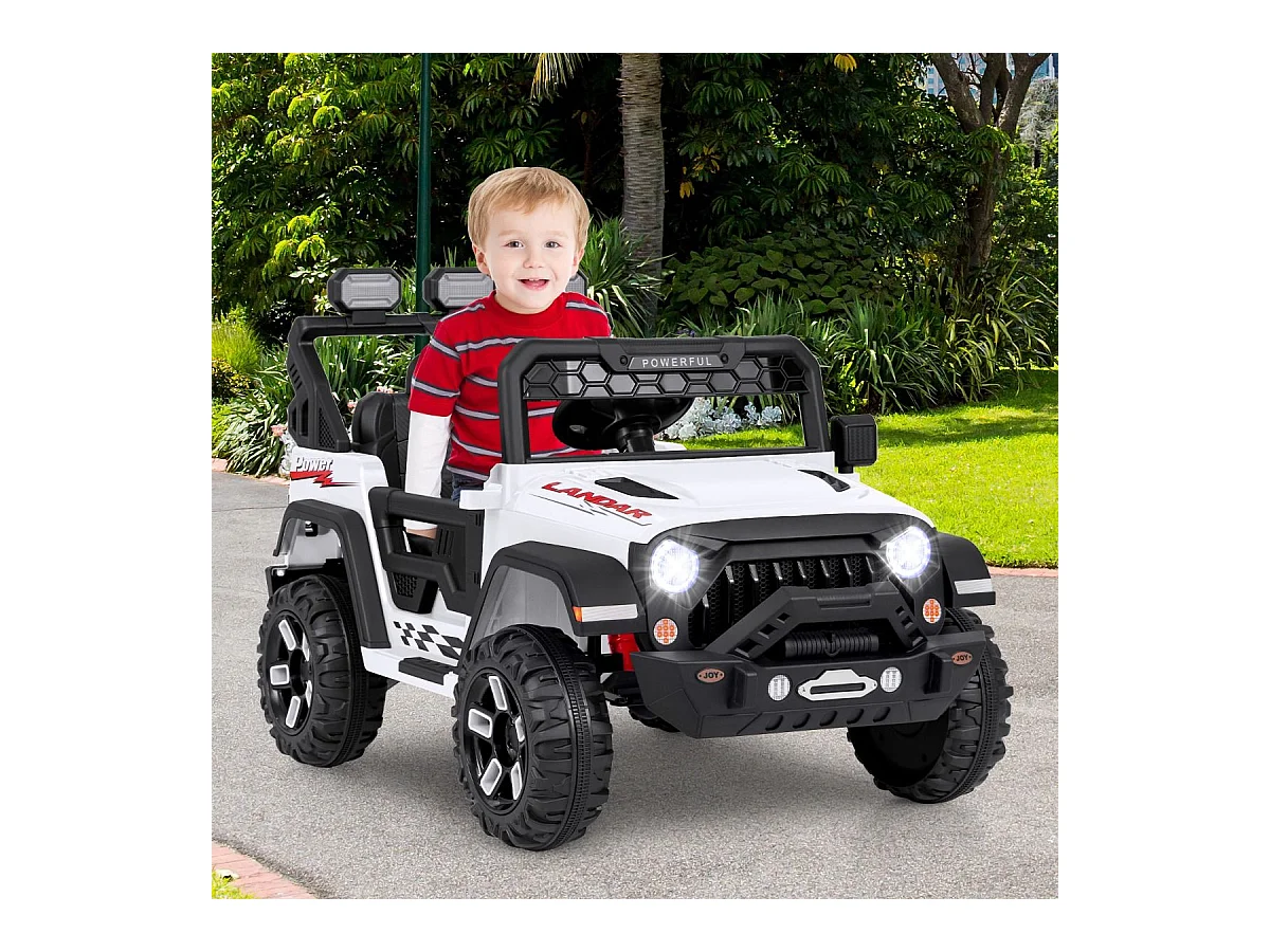 12V Voiture Électrique Enfant avec Télécommande 2,4G, Véhicule Électrique avec Musique & Lumières LED, 3 Vitesses, Charge 30kg pour 3 Ans+ (Blanc)