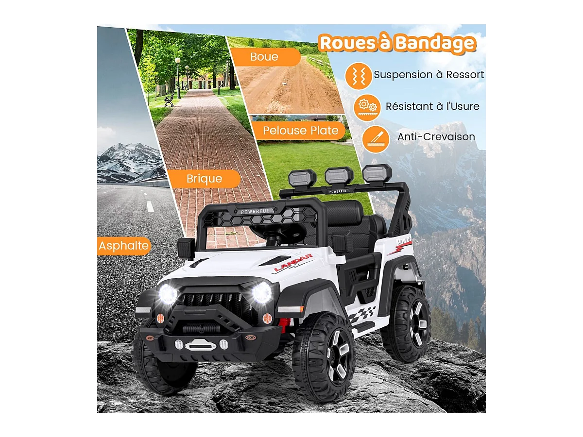 12V Voiture Électrique Enfant avec Télécommande 2,4G, Véhicule Électrique avec Musique & Lumières LED, 3 Vitesses, Charge 30kg pour 3 Ans+ (Blanc)
