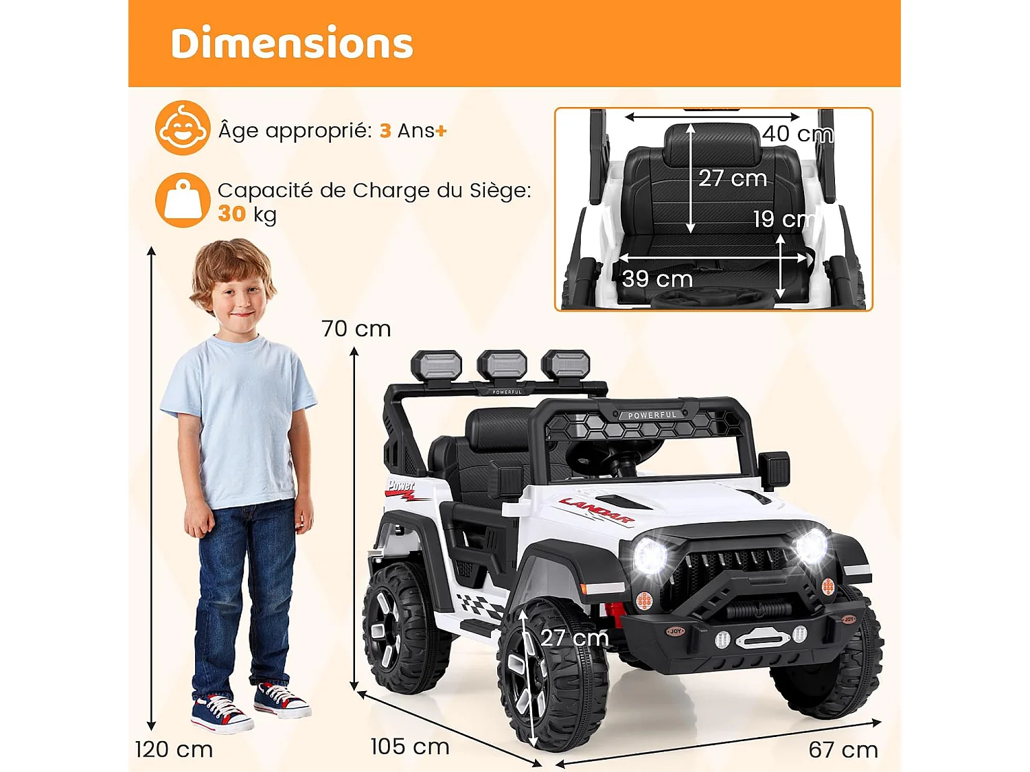 12V Voiture Électrique Enfant avec Télécommande 2,4G, Véhicule Électrique avec Musique & Lumières LED, 3 Vitesses, Charge 30kg pour 3 Ans+ (Blanc)