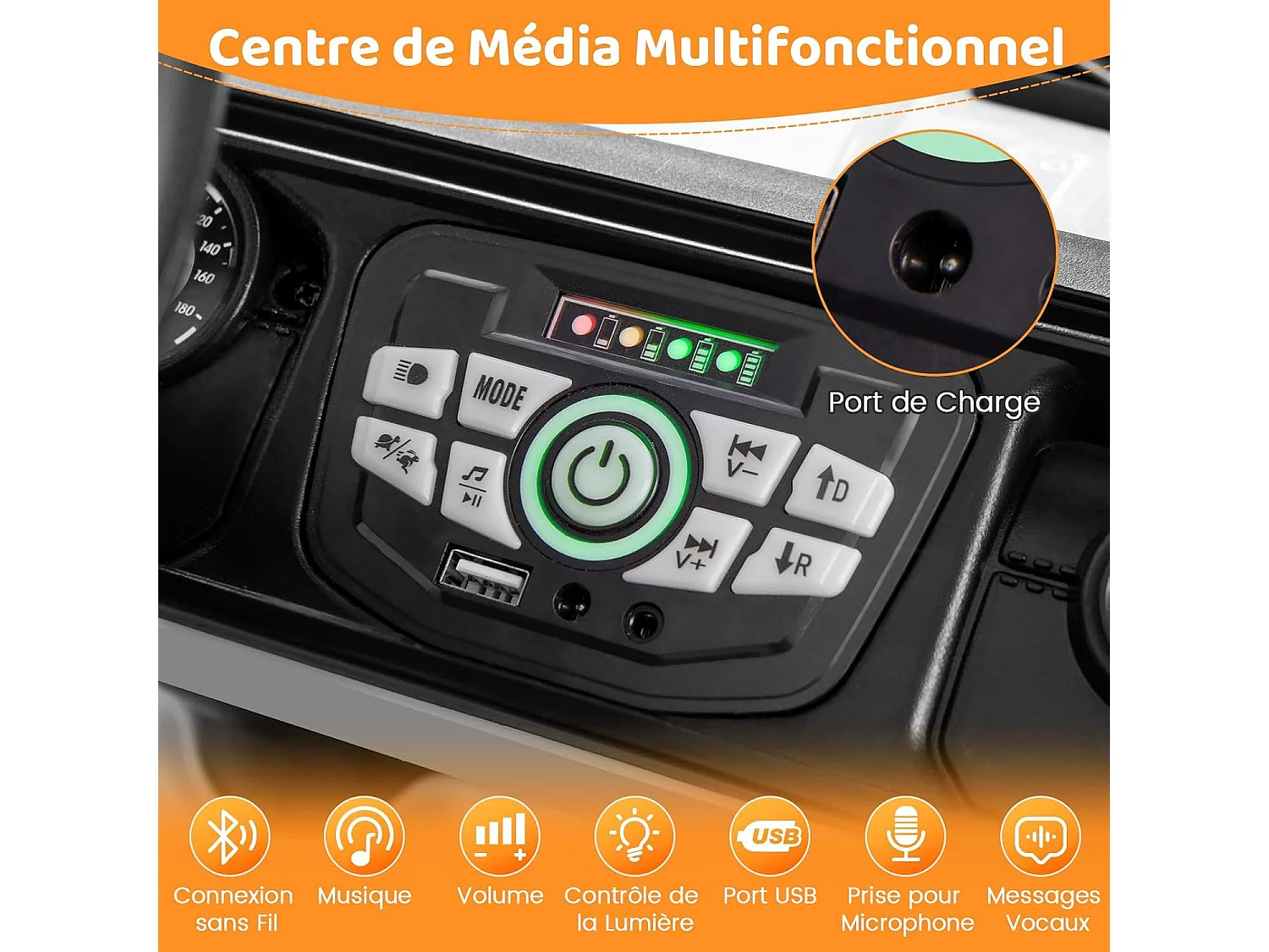 12V Voiture Électrique Enfant avec Télécommande 2,4G, Véhicule Électrique avec Musique & Lumières LED, 3 Vitesses, Charge 30kg pour 3 Ans+ (Blanc)