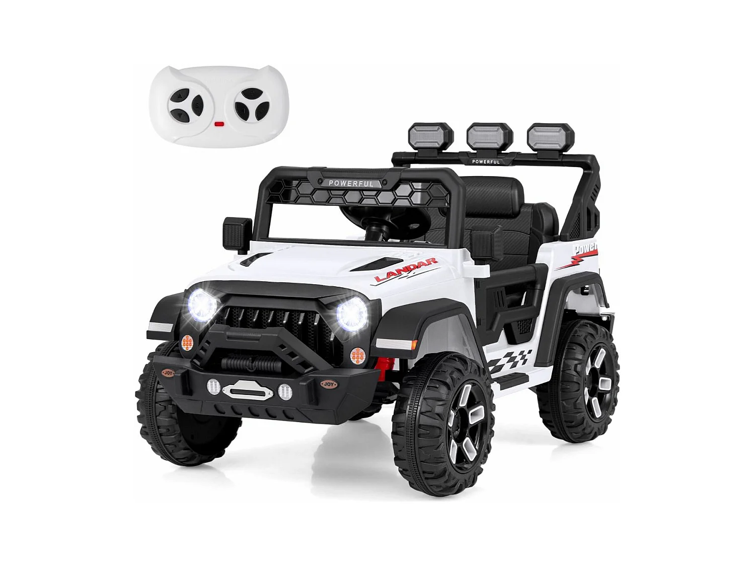 12V elektrische kinderauto met 2.4G afstandsbediening, elektrisch voertuig met muziek en led-verlichting, 3 snelheden, 30 kg laadvermogen, vanaf 3 jaar (wit)