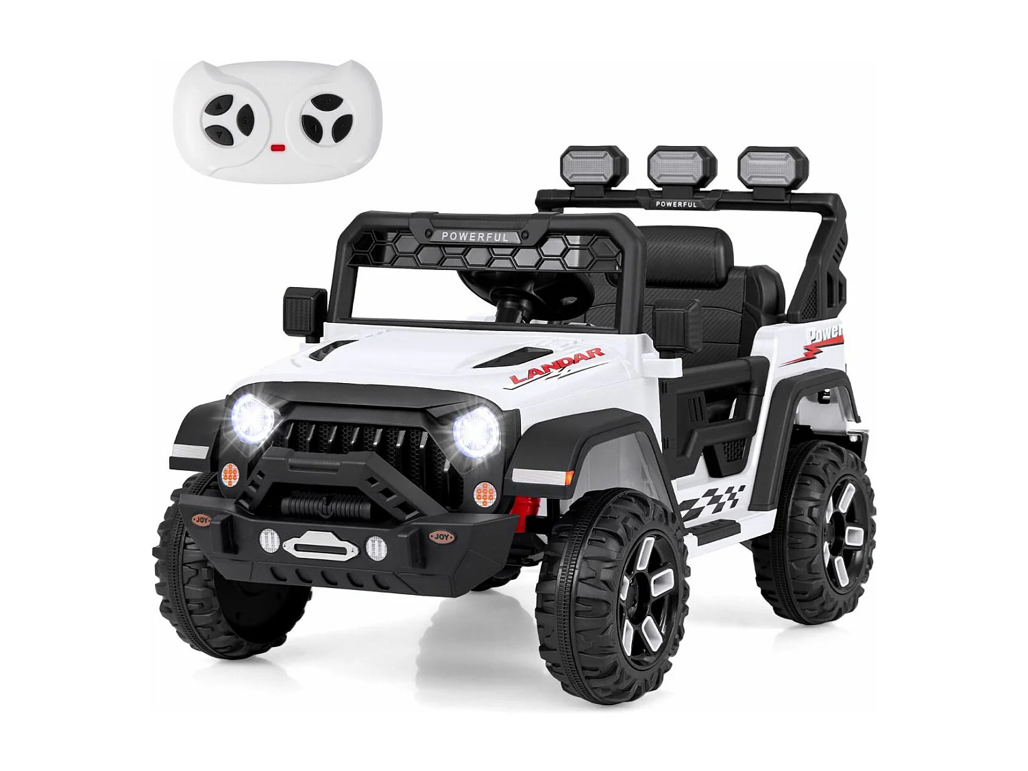 Voiture électrique Enfant 6V Avec Télécommande - Siège Simili Cuir, Lumières LED, Musique - 3-5 Km/h - Pour 1 à 4 Ans - Style Sportif Blanc