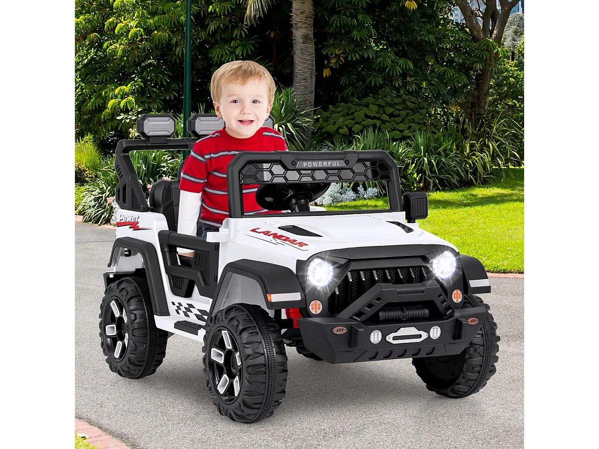 12V Voiture Électrique Enfant avec Télécommande 2,4G, Véhicule Électrique avec Musique & Lumières LED, 3 Vitesses, Charge 30kg pour 3 Ans+ (Blanc)