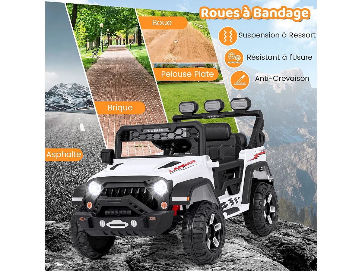 12V Voiture Électrique Enfant avec Télécommande 2,4G, Véhicule Électrique avec Musique & Lumières LED, 3 Vitesses, Charge 30kg pour 3 Ans+ (Blanc)