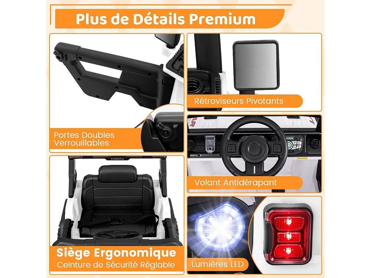 12V Voiture Électrique Enfant avec Télécommande 2,4G, Véhicule Électrique avec Musique & Lumières LED, 3 Vitesses, Charge 30kg pour 3 Ans+ (Blanc)