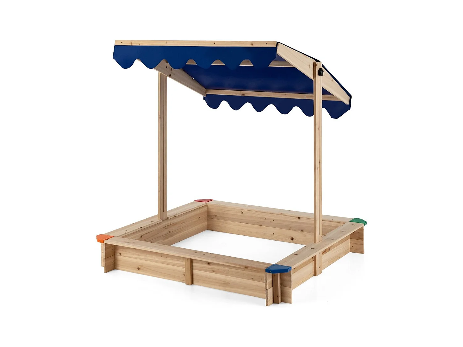 Bac à Sable en Bois de Sapin avec Toit Réglable & Inclinable, Bac à Sable Extérieur avec Conception sans Fond, Charge 90kg pour Enfant de 3 Ans+, 121 x 121 x 120 cm