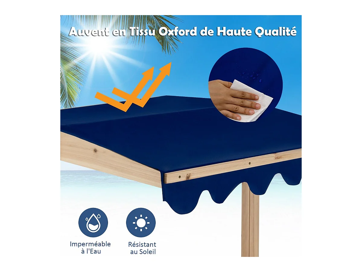 Bac à Sable en Bois de Sapin avec Toit Réglable & Inclinable, Bac à Sable Extérieur avec Conception sans Fond, Charge 90kg pour Enfant de 3 Ans+, 121 x 121 x 120 cm