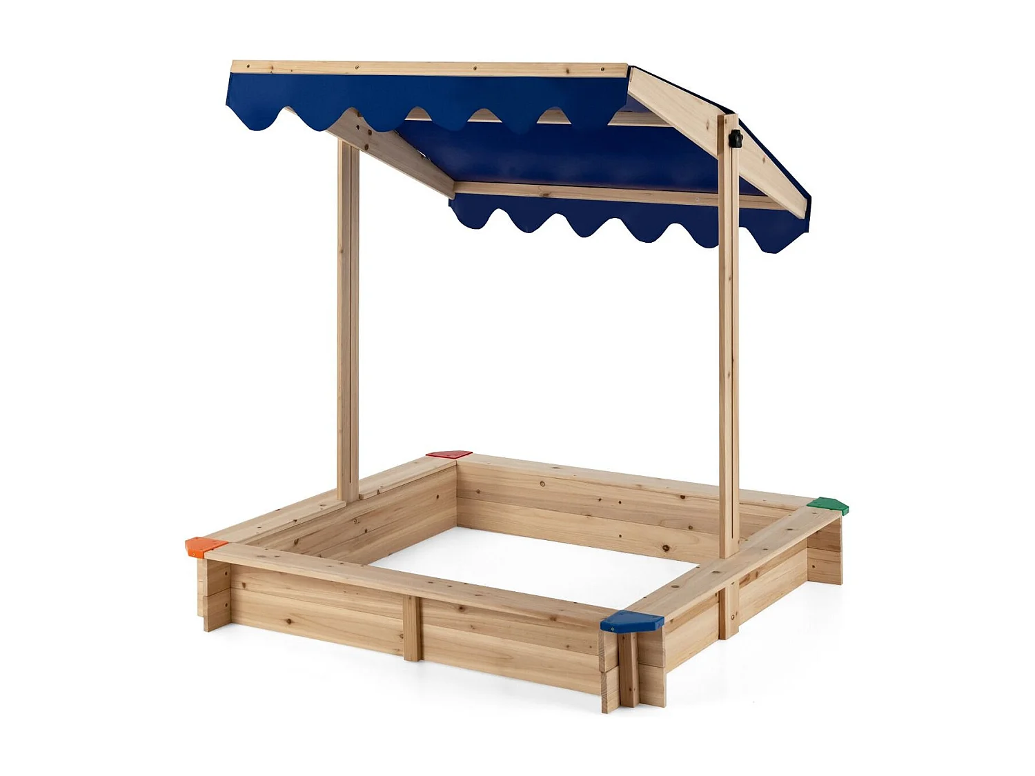 Bac à Sable en Bois de Sapin avec Toit Réglable & Inclinable, Bac à Sable Extérieur avec Conception sans Fond, Charge 90kg pour Enfant de 3 Ans+, 121 x 121 x 120 cm