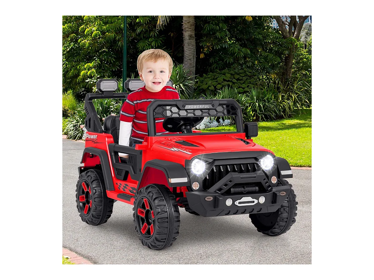 12V Voiture Électrique Enfant avec Télécommande 2,4G, Véhicule Électrique avec Musique & Lumières LED, 3 Vitesses, Charge 30kg pour 3 Ans+ (Rouge)