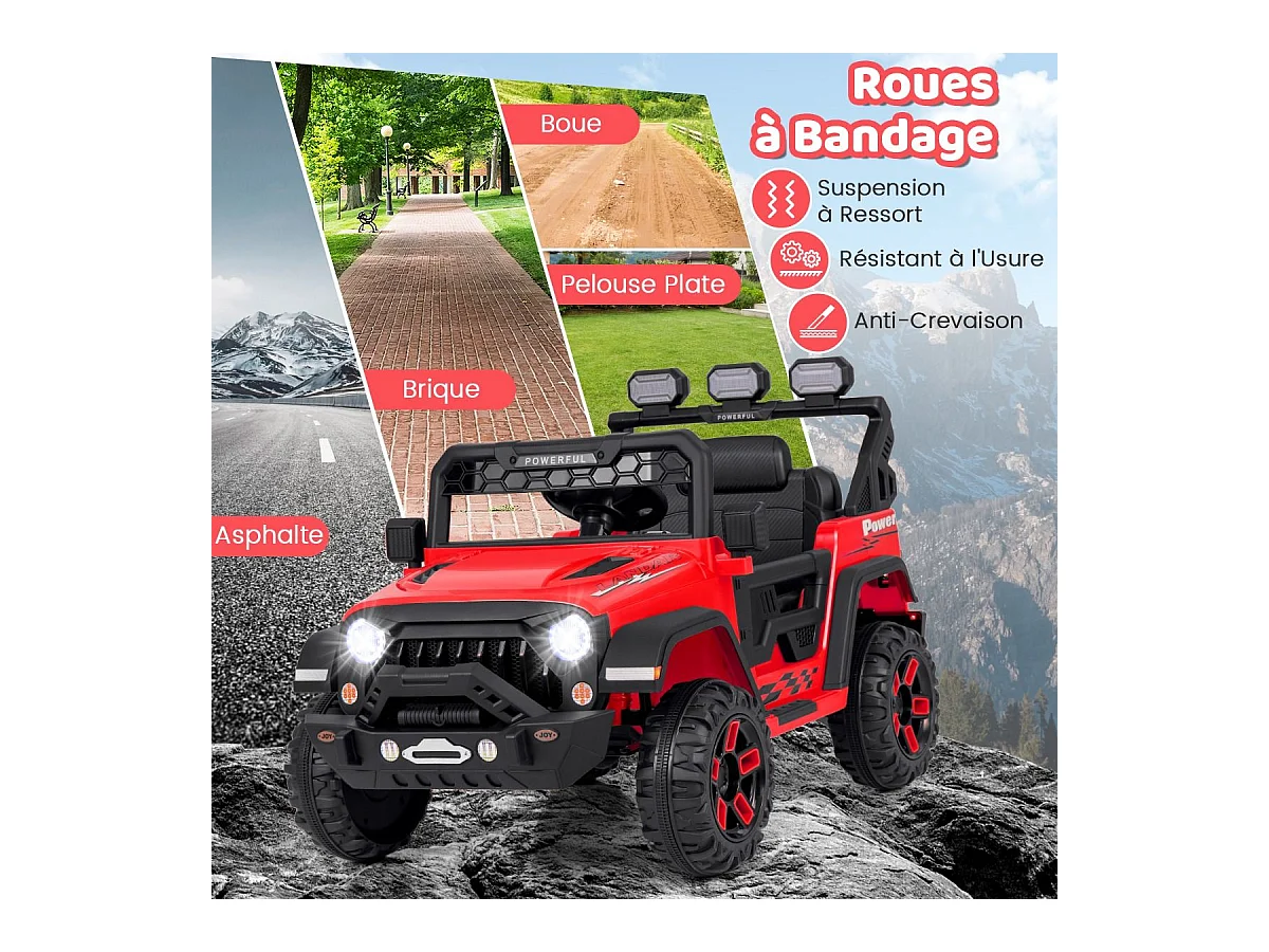 12V Voiture Électrique Enfant avec Télécommande 2,4G, Véhicule Électrique avec Musique & Lumières LED, 3 Vitesses, Charge 30kg pour 3 Ans+ (Rouge)
