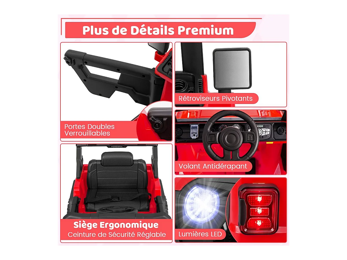 12V Voiture Électrique Enfant avec Télécommande 2,4G, Véhicule Électrique avec Musique & Lumières LED, 3 Vitesses, Charge 30kg pour 3 Ans+ (Rouge)