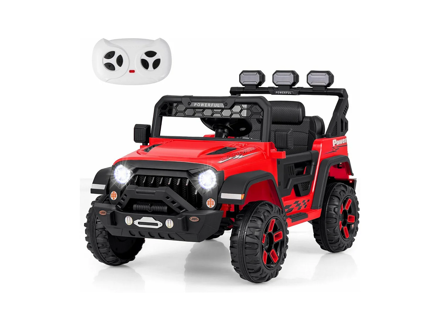 12V elektrische kinderauto met 2.4G afstandsbediening, elektrisch voertuig met muziek en led-verlichting, 3 snelheden, 30 kg laadvermogen, vanaf 3 jaar (rood)