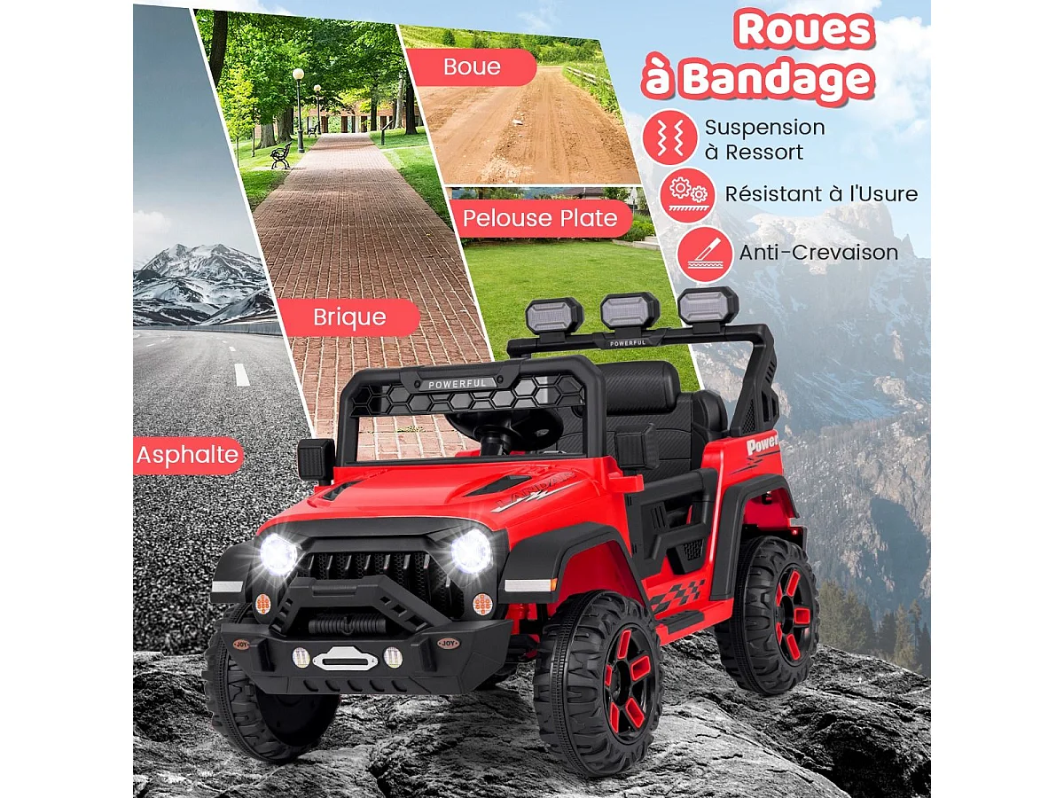 12V Voiture Électrique Enfant avec Télécommande 2,4G, Véhicule Électrique avec Musique & Lumières LED, 3 Vitesses, Charge 30kg pour 3 Ans+ (Rouge)