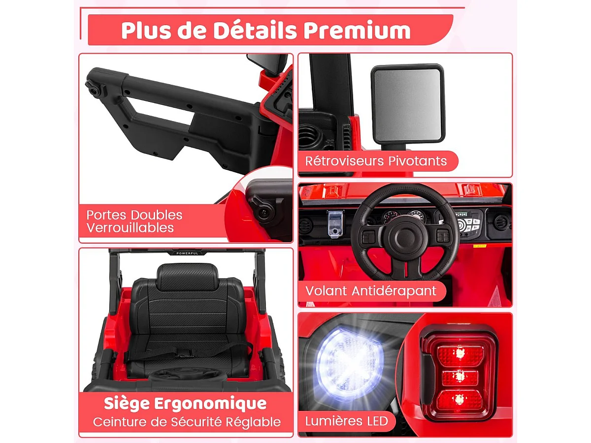 12V Voiture Électrique Enfant avec Télécommande 2,4G, Véhicule Électrique avec Musique & Lumières LED, 3 Vitesses, Charge 30kg pour 3 Ans+ (Rouge)