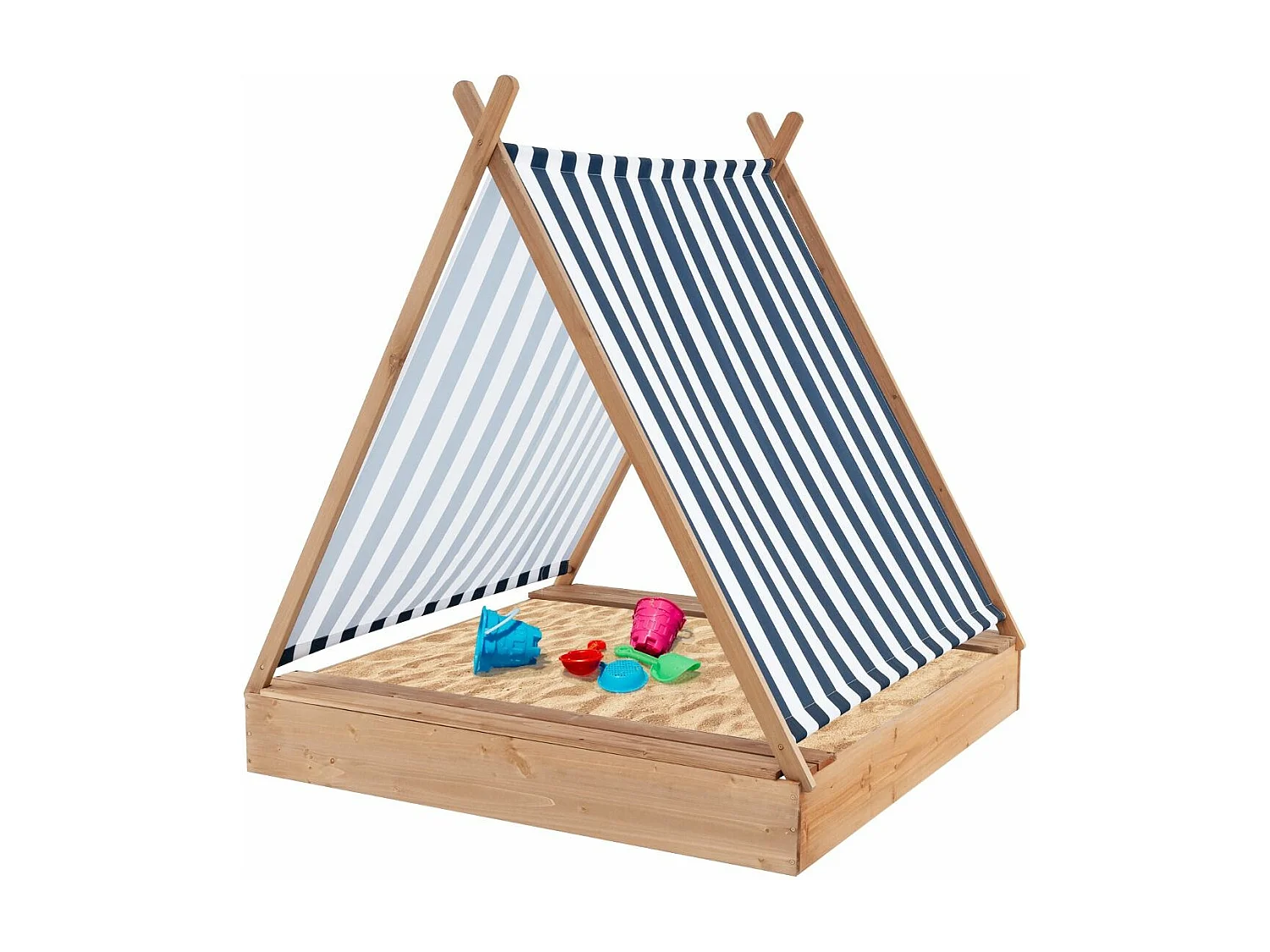 2-in-1 houten zandbak voor kinderen met afneembaar dak en 2 banken, draagvermogen van 100 kg per bank voor kinderen vanaf 1 jaar, 124 x 123 x 134 cm