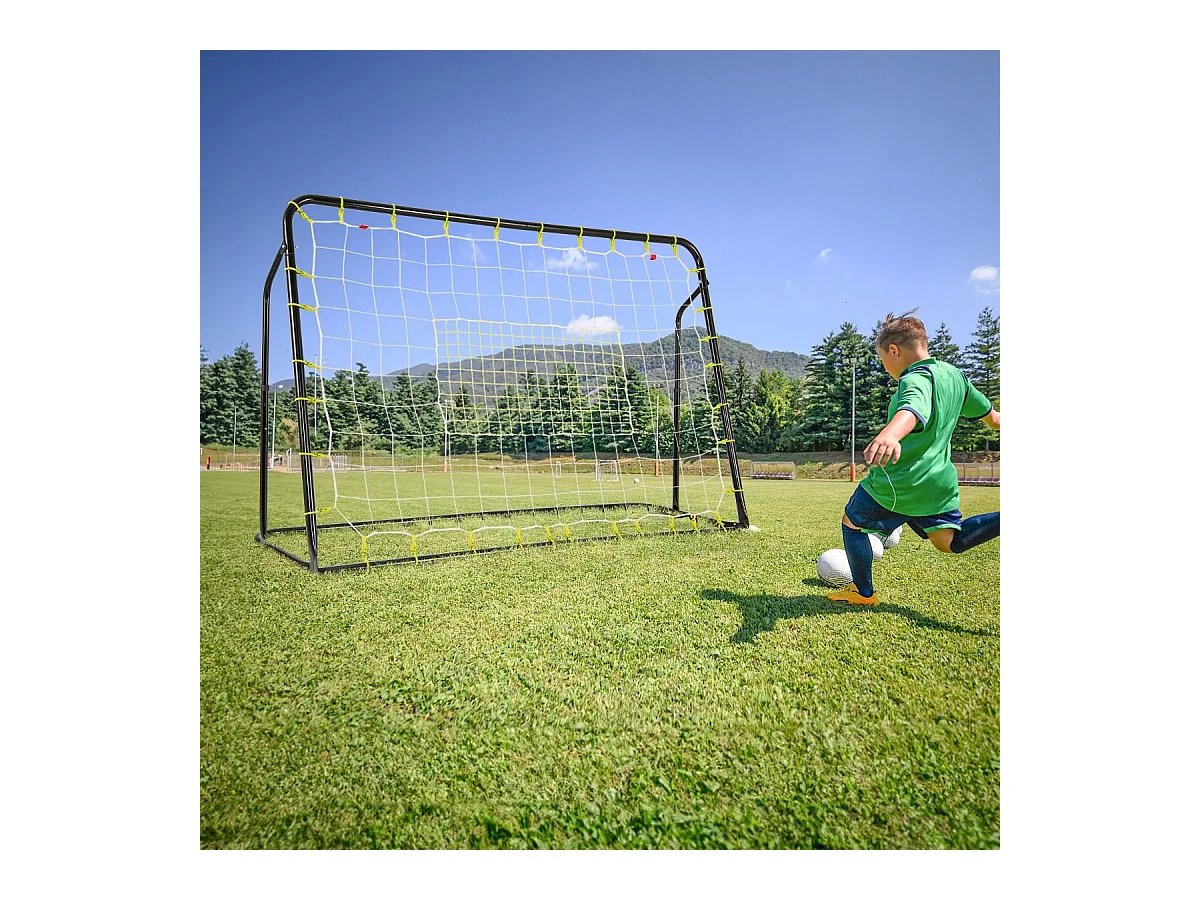 But de Football 2 en 1, Cage de Foot avec Filet de Rebond Angle Réglable Cadre en Métal Robuste, Entraînement de Football pour +6 Ans (Noir)