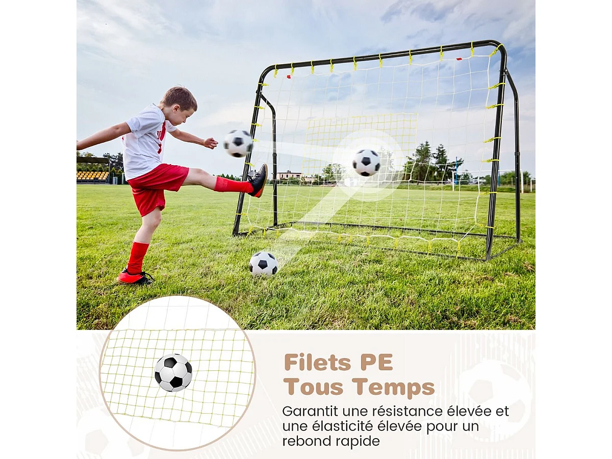 But de Football 2 en 1, Cage de Foot avec Filet de Rebond Angle Réglable Cadre en Métal Robuste, Entraînement de Football pour +6 Ans (Noir)