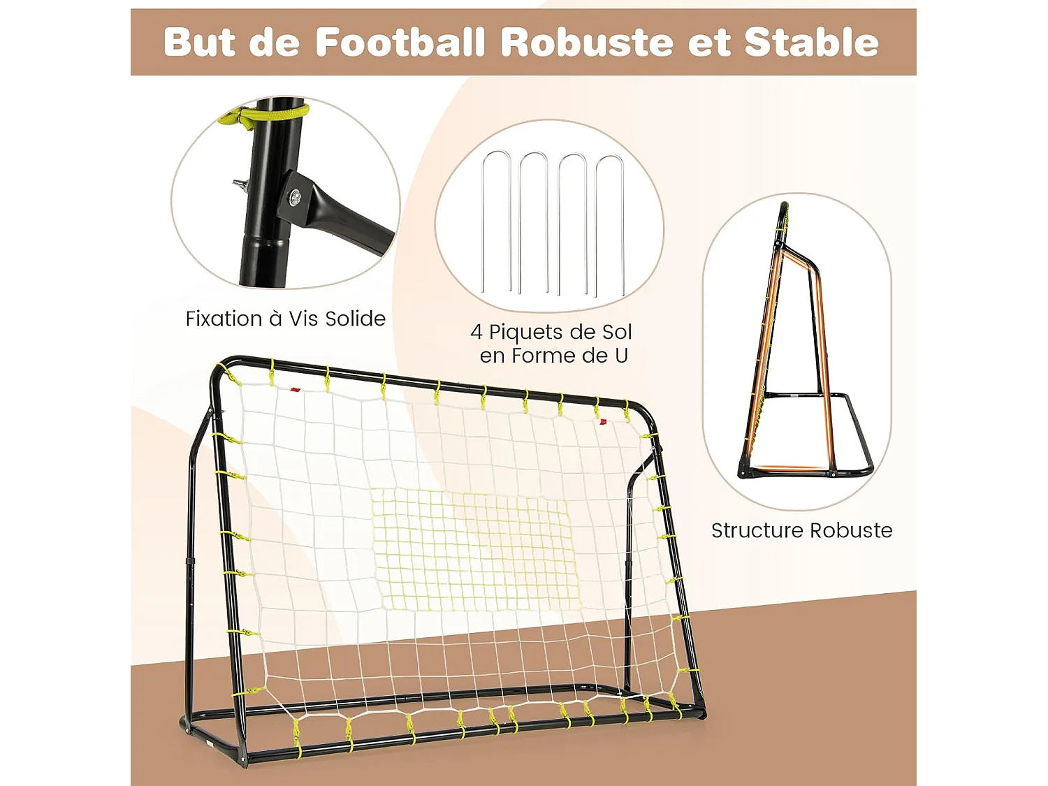 But de Football 2 en 1, Cage de Foot avec Filet de Rebond Angle Réglable Cadre en Métal Robuste, Entraînement de Football pour +6 Ans (Noir)