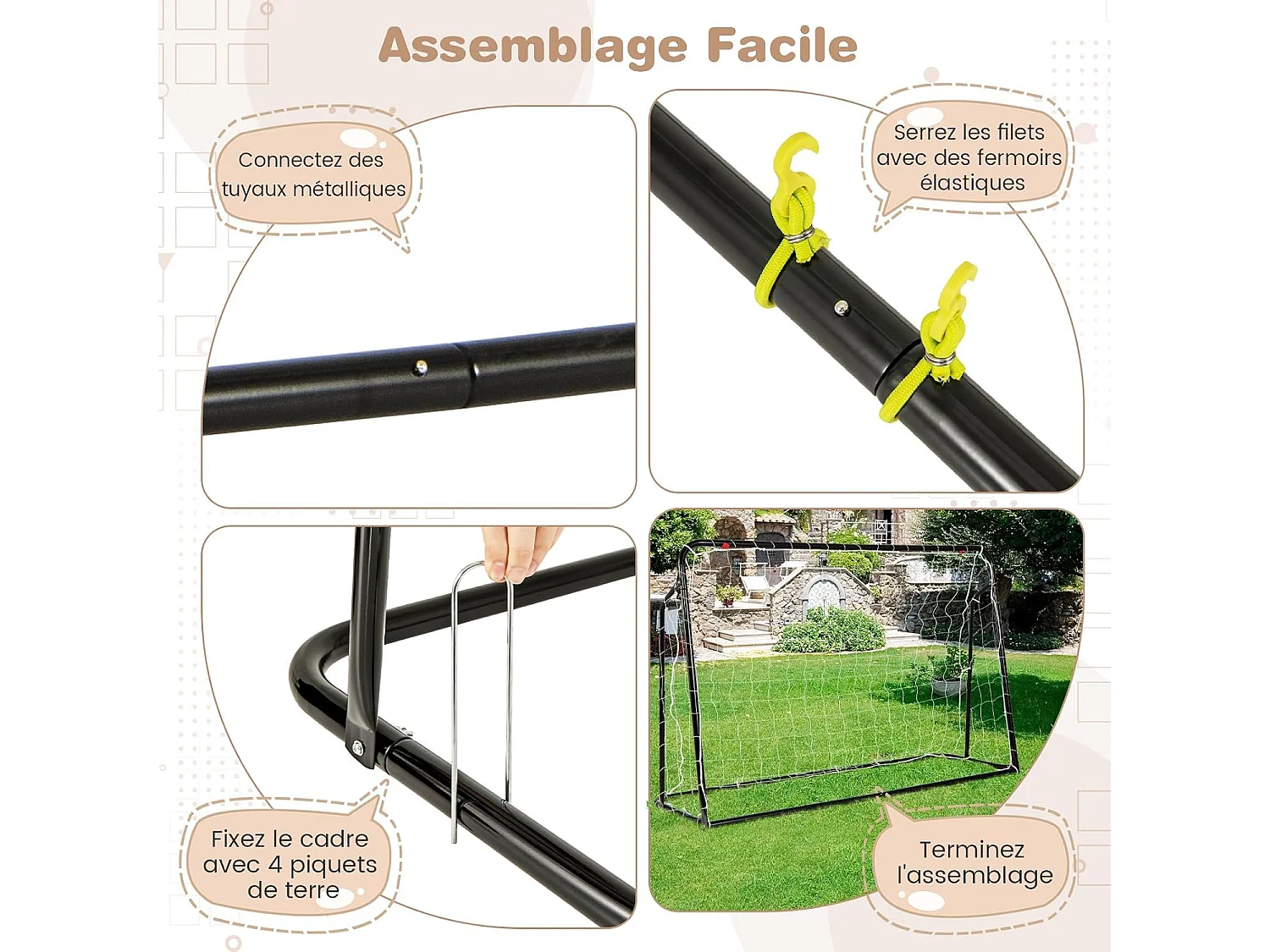 But de Football 2 en 1, Cage de Foot avec Filet de Rebond Angle Réglable Cadre en Métal Robuste, Entraînement de Football pour +6 Ans (Noir)