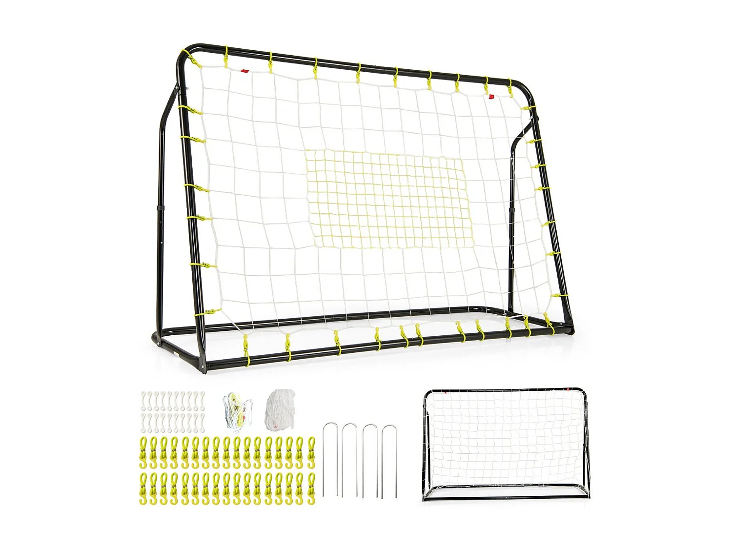 But de Football 2 en 1, Cage de Foot avec Filet de Rebond Angle Réglable Cadre en Métal Robuste, Entraînement de Football pour +6 Ans (Noir)