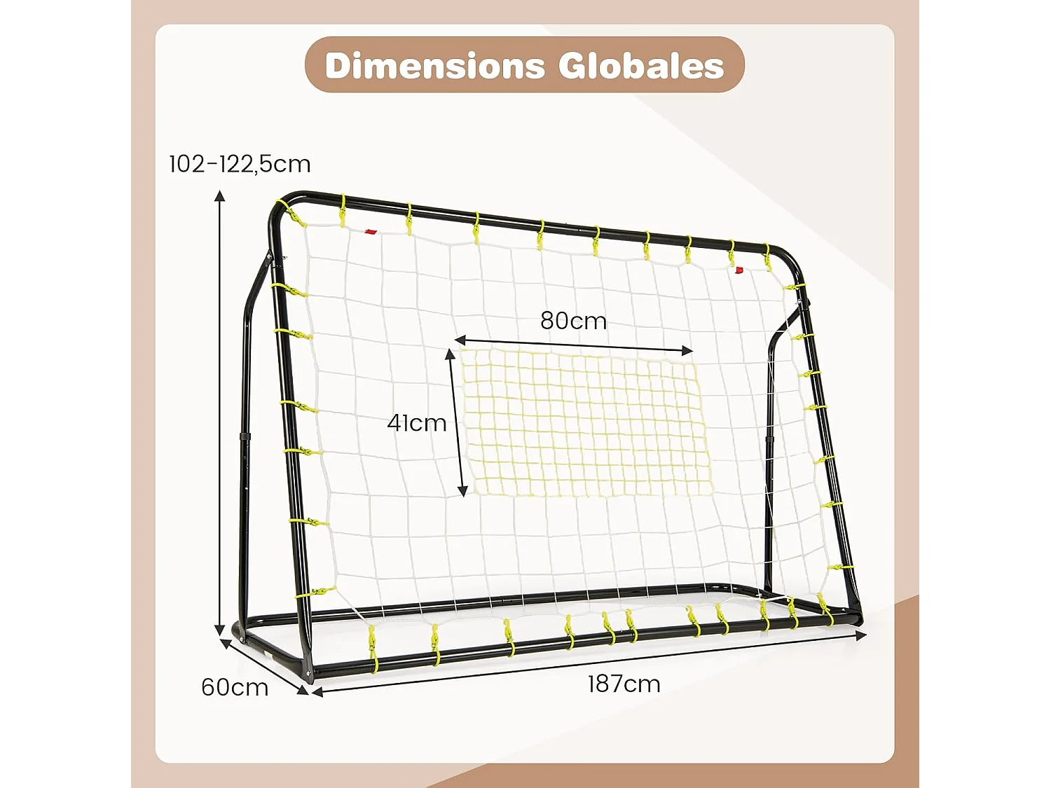 But de Football 2 en 1, Cage de Foot avec Filet de Rebond Angle Réglable Cadre en Métal Robuste, Entraînement de Football pour +6 Ans (Noir)