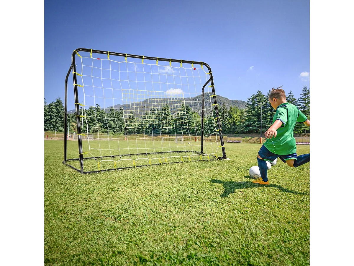 2-in-1 voetbaldoel, voetbalkooi met reboundnet, verstelbare hoek, stevig metalen frame, voetbaltraining voor kinderen vanaf 6 jaar (zwart)