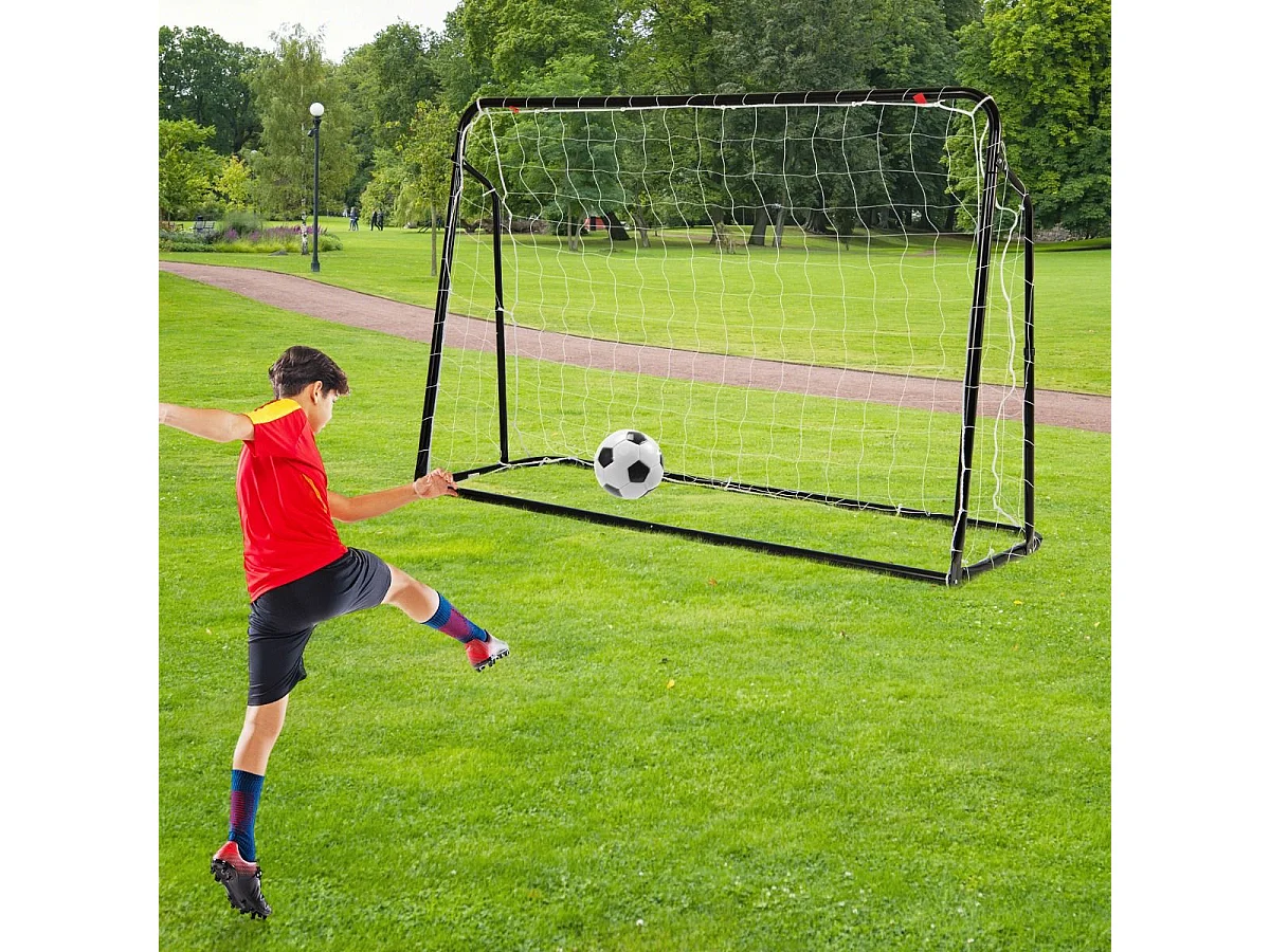 2-in-1 voetbaldoel, voetbalkooi met reboundnet, verstelbare hoek, stevig metalen frame, voetbaltraining voor kinderen vanaf 6 jaar (zwart)