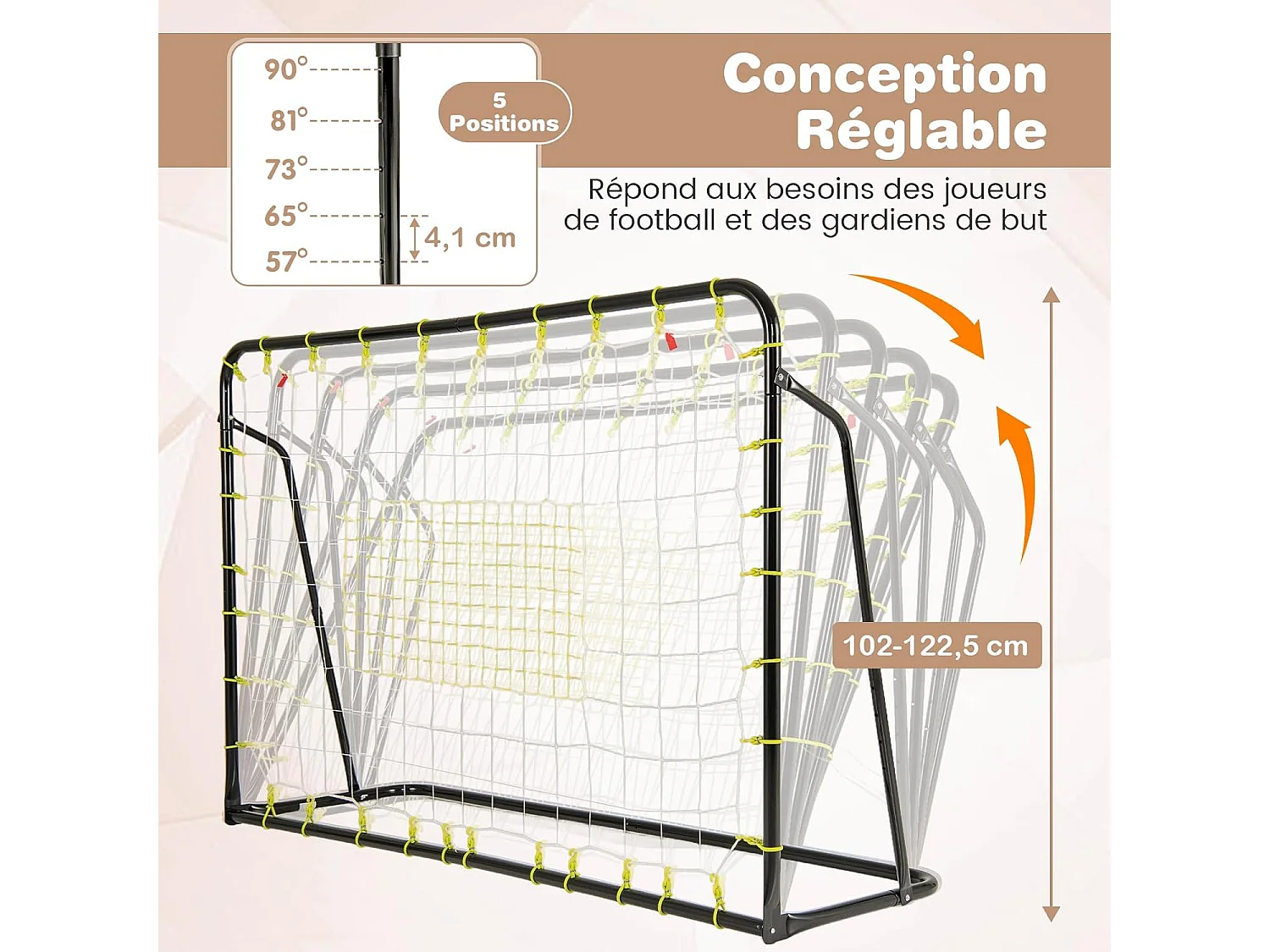 2-in-1 voetbaldoel, voetbalkooi met reboundnet, verstelbare hoek, stevig metalen frame, voetbaltraining voor kinderen vanaf 6 jaar (zwart)