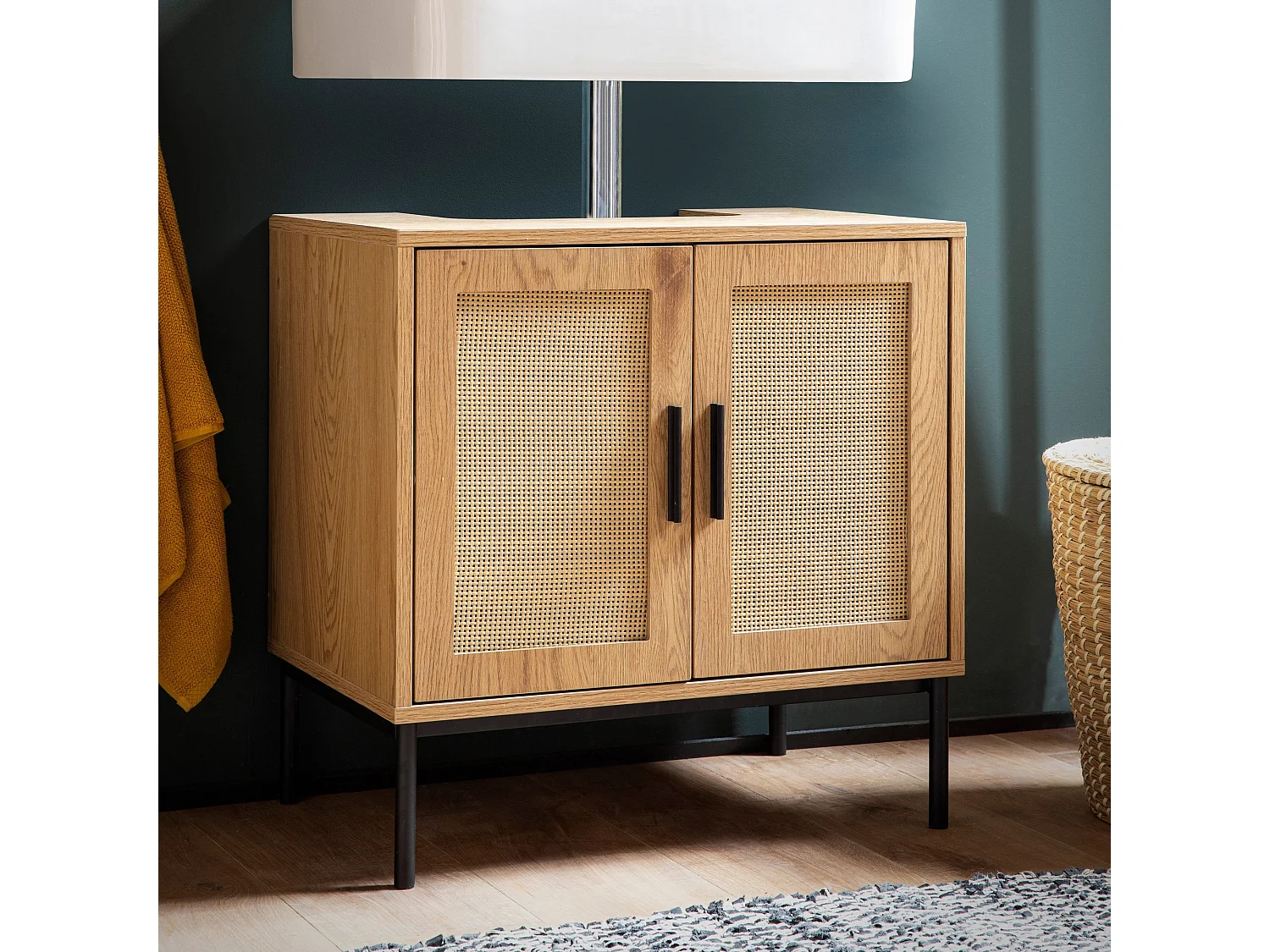 Évier Armoire 60x60x40 cm Aspect Chêne Meuble Vasque a Poser Salle Bain