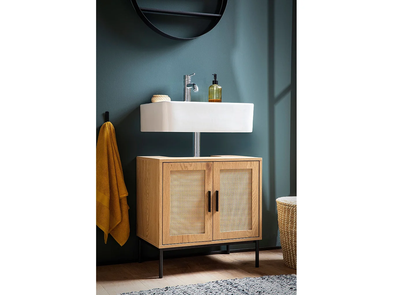 Évier Armoire 60x60x40 cm Aspect Chêne Meuble Vasque a Poser Salle Bain