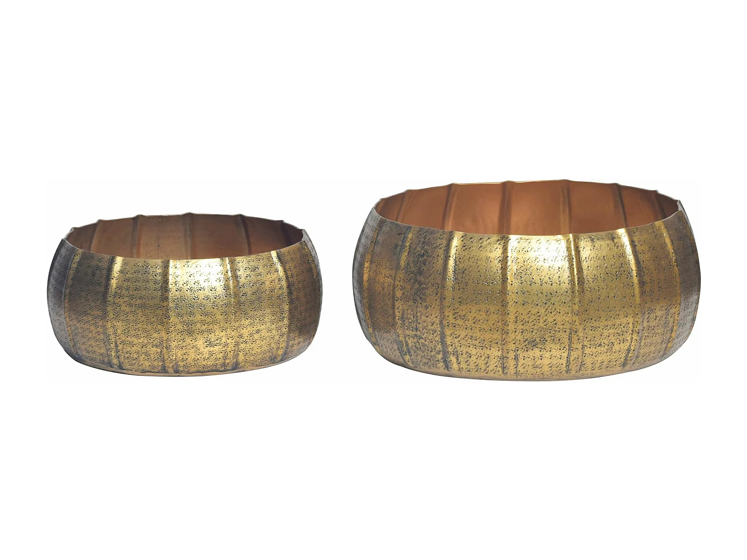 Lot de 2 Cache-Pots Métal Aluminium Martelée Ronde Jardinières Moderne