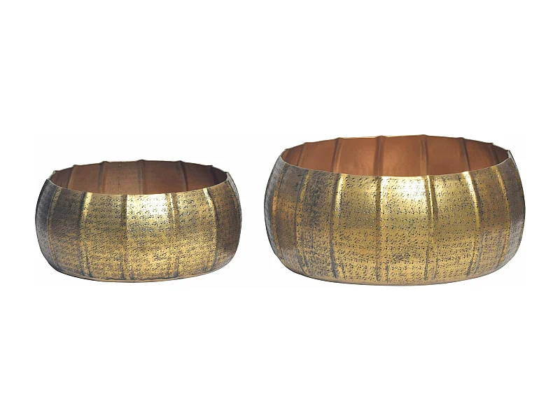 Lot de 2 Cache-Pots Métal Aluminium Martelée Ronde Jardinières Moderne