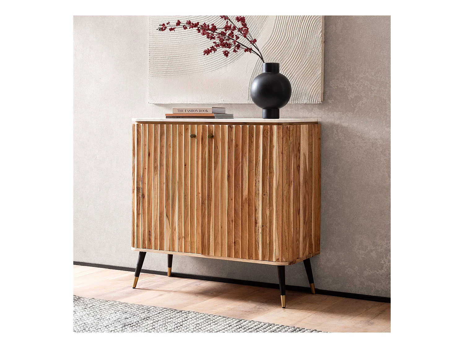 Bar de Maison en Bois Massif 65x91x50 cm Bar à Vin Véritable Marbre