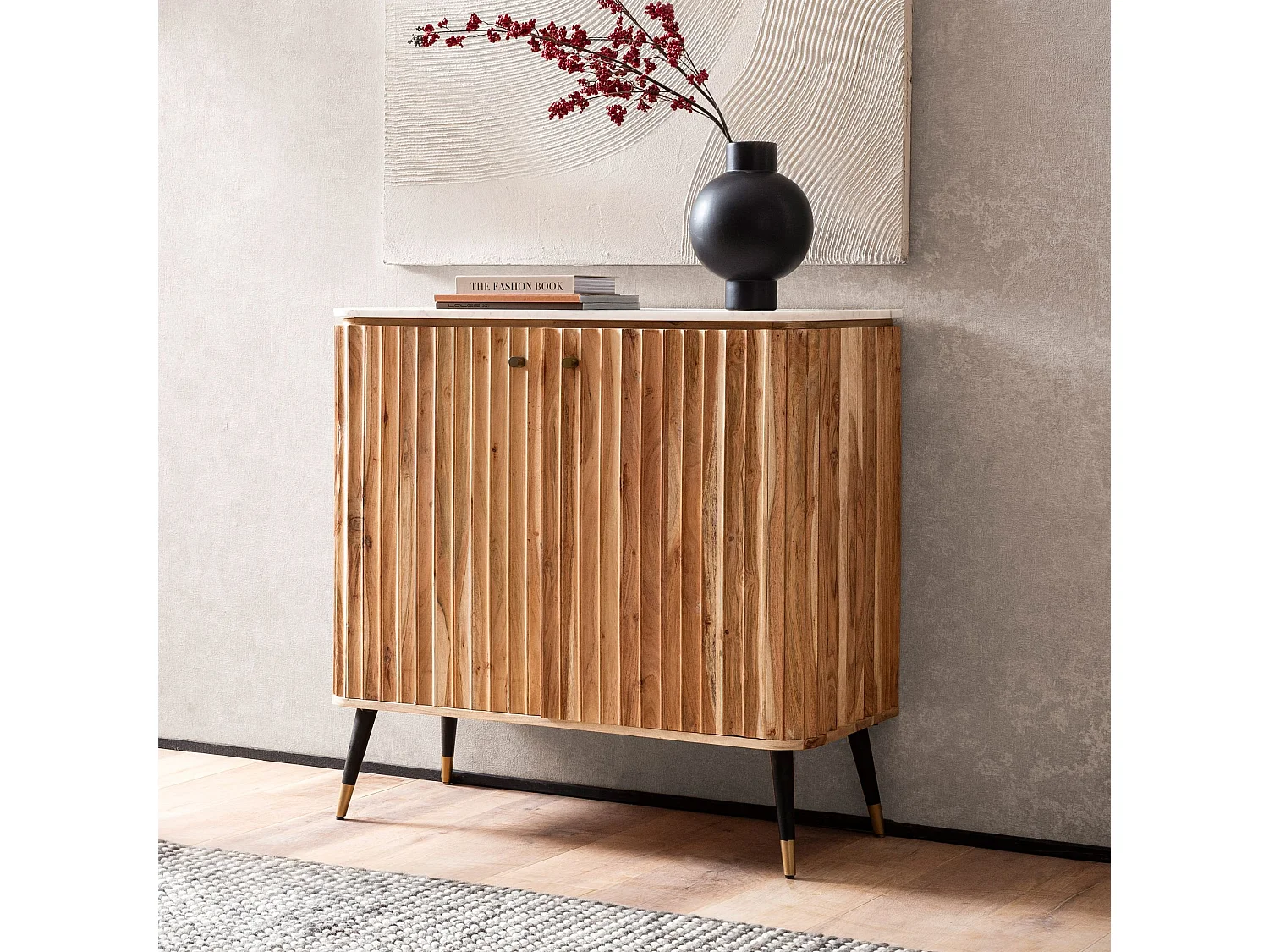 Bar de Maison en Bois Massif 65x91x50 cm Bar à Vin Véritable Marbre