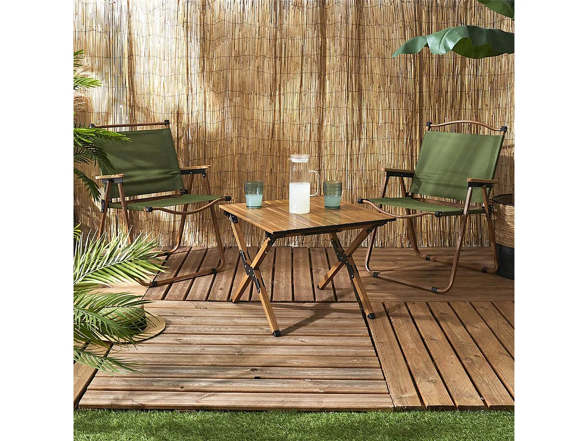 KAMPA - Chaise Pliante de Camping en Métal imitation bois et Toile Verte