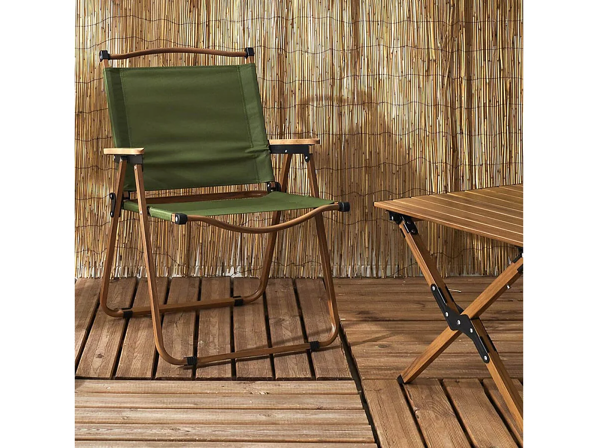 KAMPA - Chaise Pliante de Camping en Métal imitation bois et Toile Verte