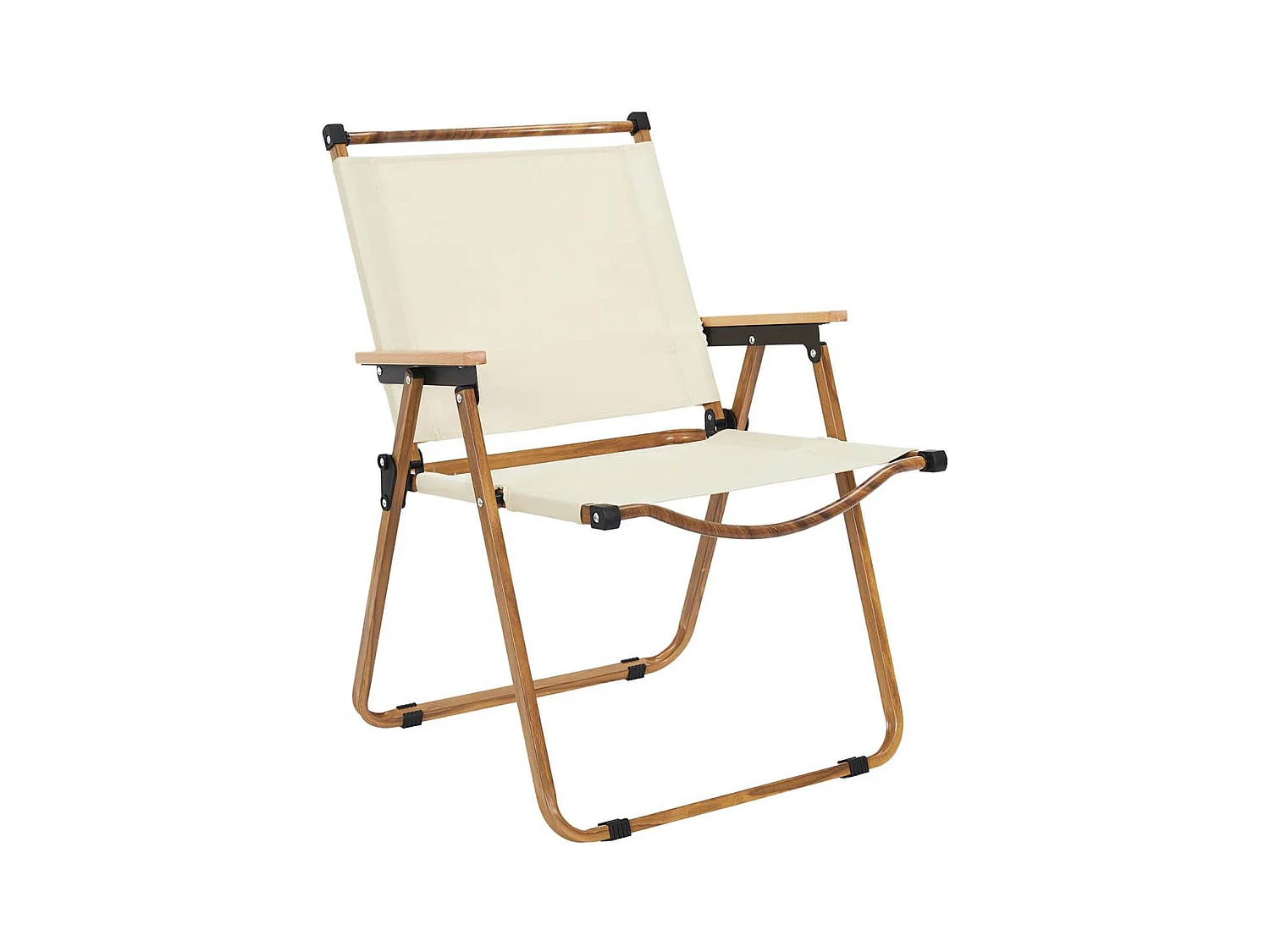 KAMPA - Chaise Pliante de Camping en Métal imitation bois et Toile Beige
