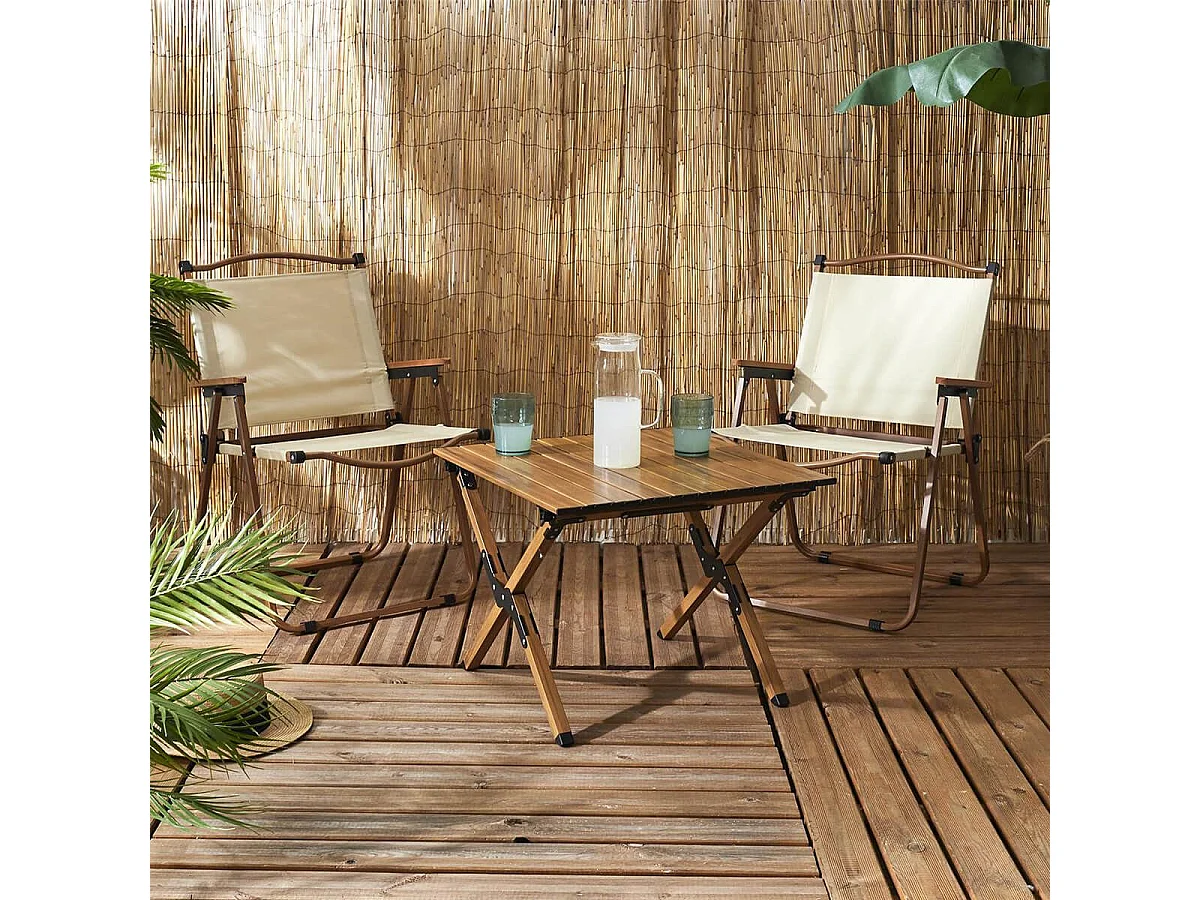 KAMPA - Chaise Pliante de Camping en Métal imitation bois et Toile Beige