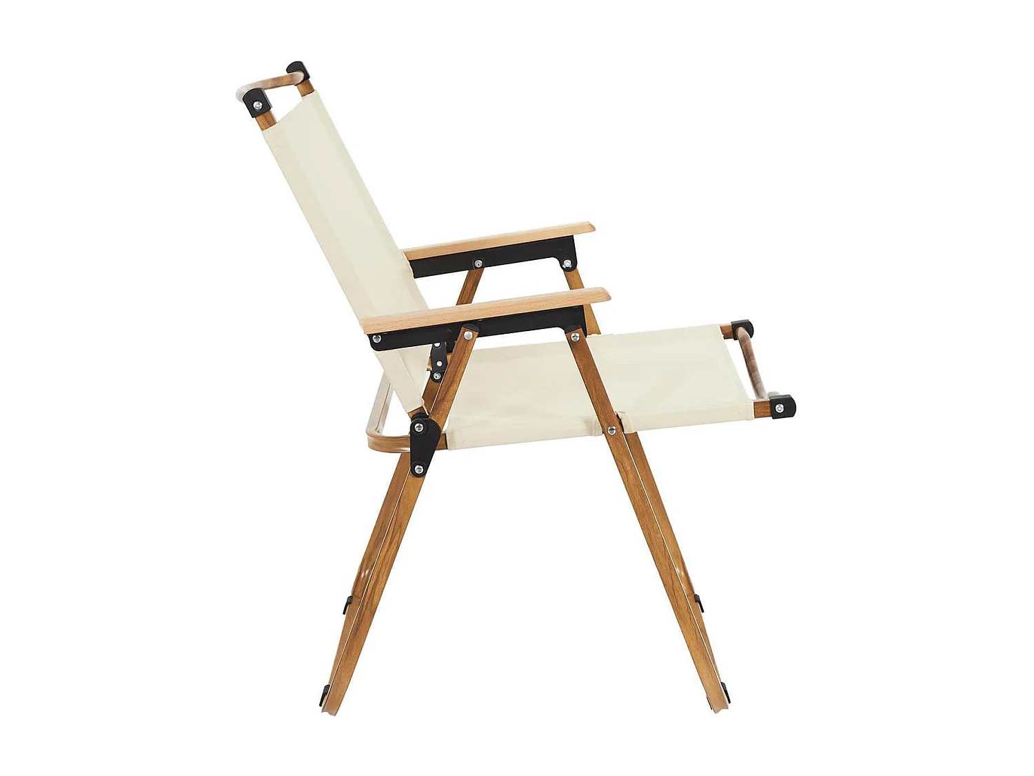 KAMPA - Chaise Pliante de Camping en Métal imitation bois et Toile Beige