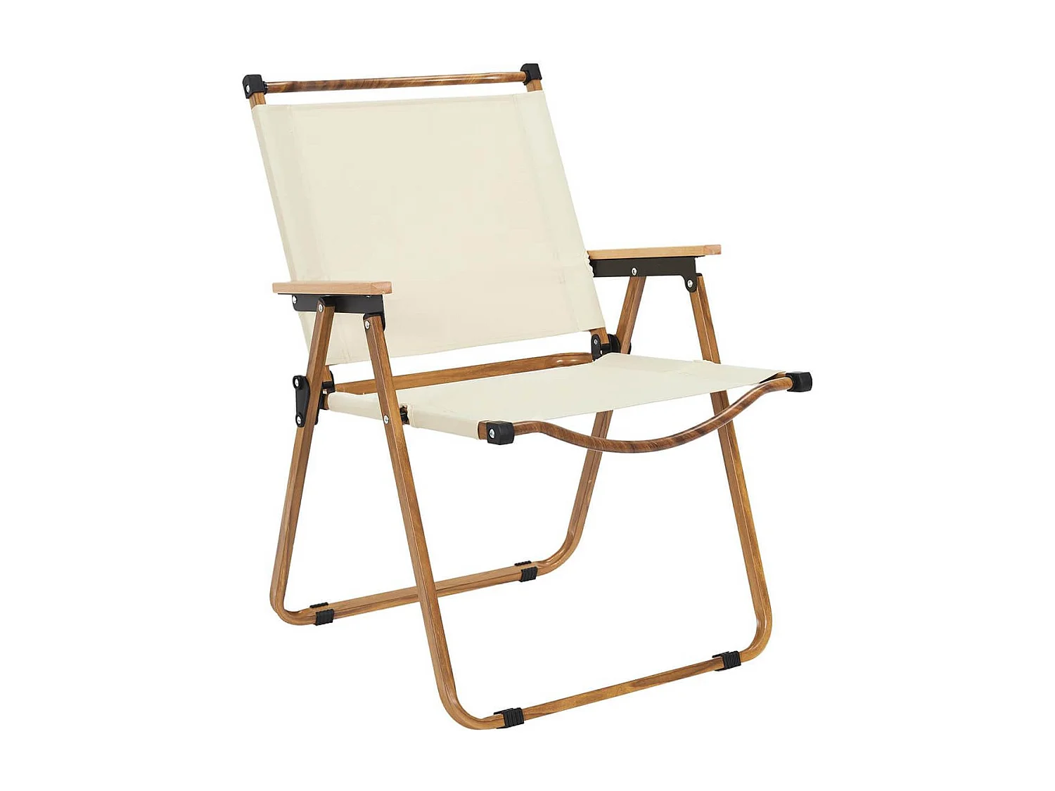 KAMPA - Chaise Pliante de Camping en Métal imitation bois et Toile Beige