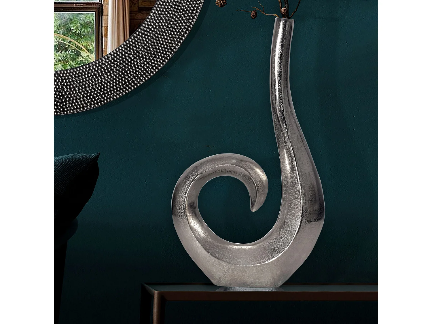 Vase Déco Spirale 47 cm Aluminium Fleurs Moderne Intérieure Petite