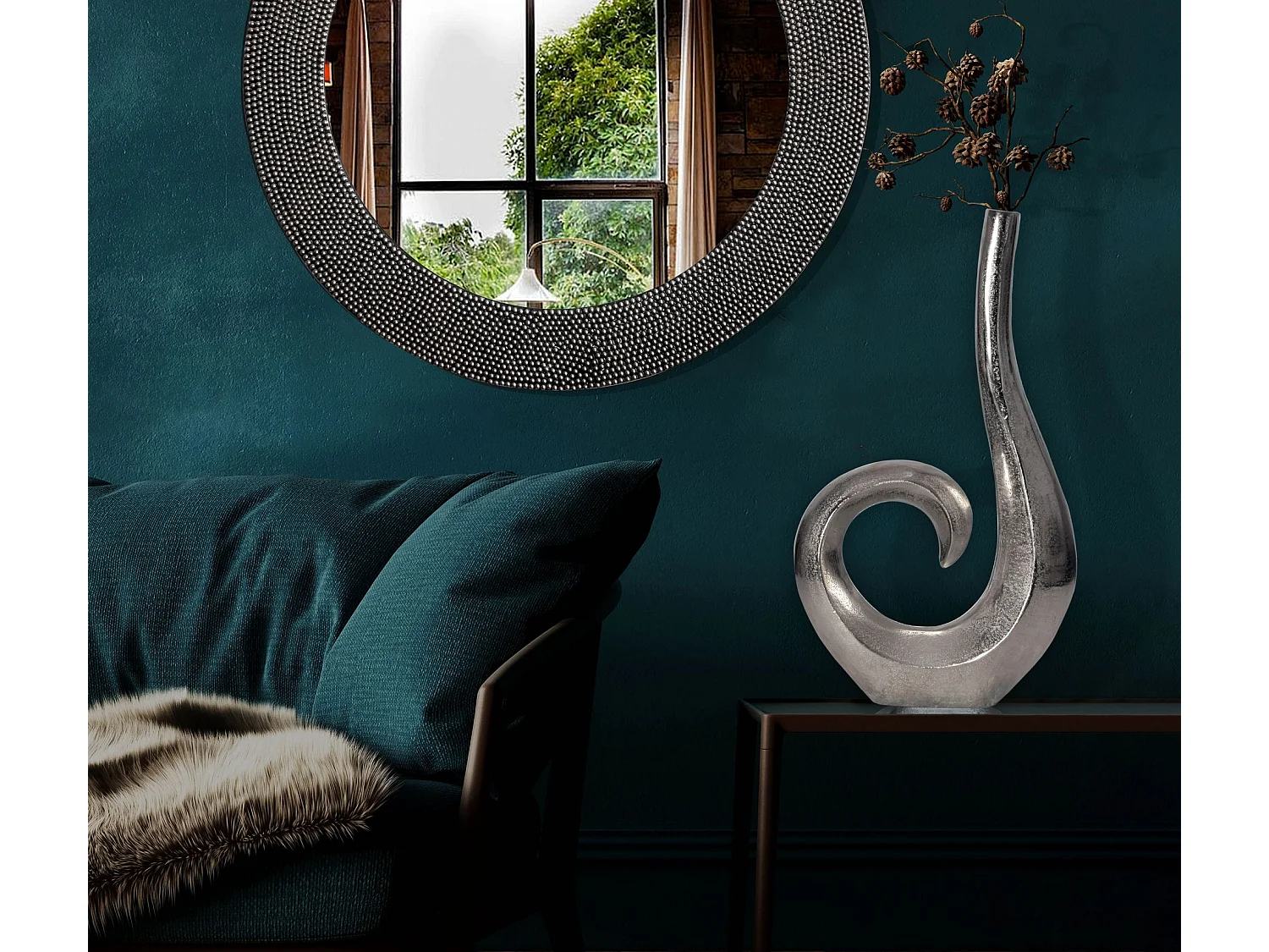 Vase Déco Spirale 47 cm Aluminium Fleurs Moderne Intérieure Petite