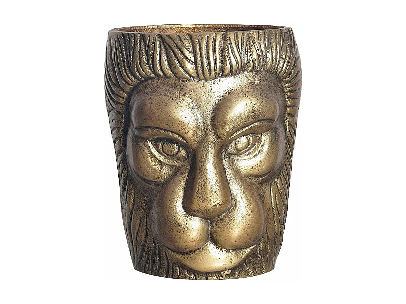 Vase Déco Tête de Lion 21 cm Aluminium Doré Fleurs Moderne Intérieure