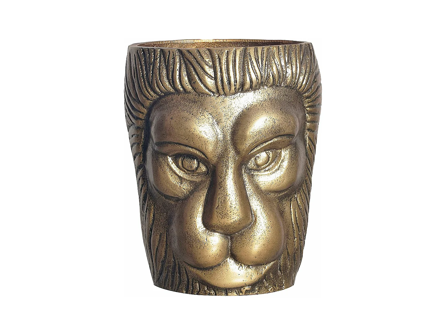 Vase Déco Tête de Lion 21 cm Aluminium Doré Fleurs Moderne Intérieure