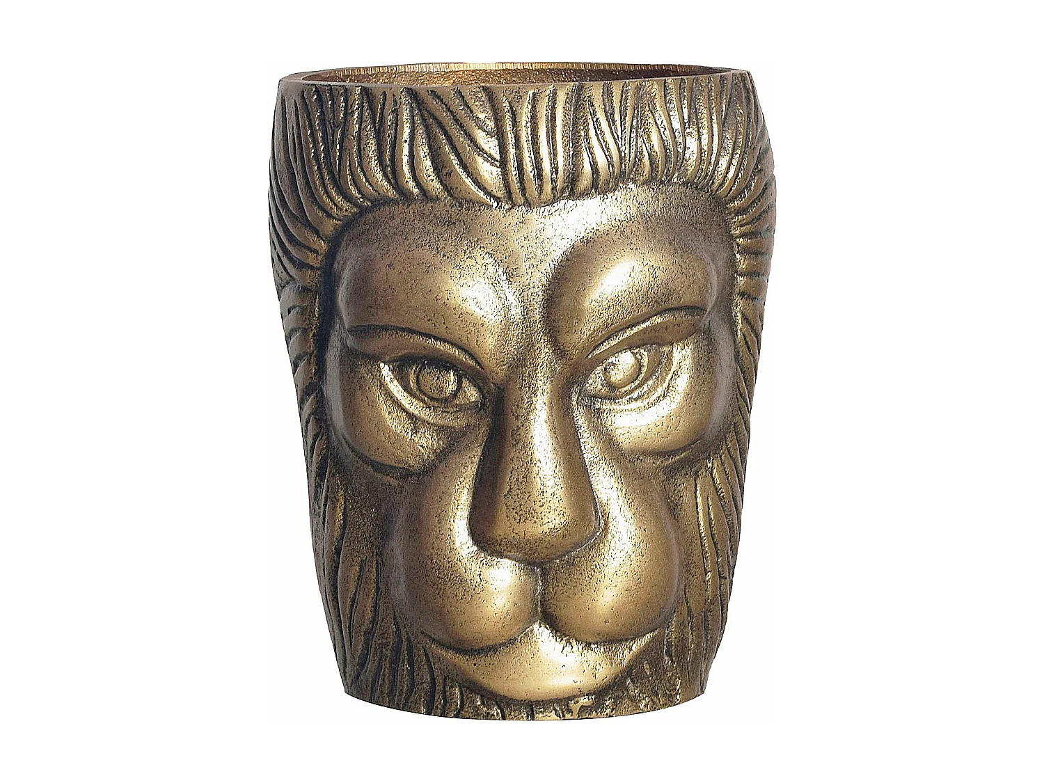 Vase Déco Tête de Lion 21 cm Aluminium Doré Fleurs Moderne Intérieure
